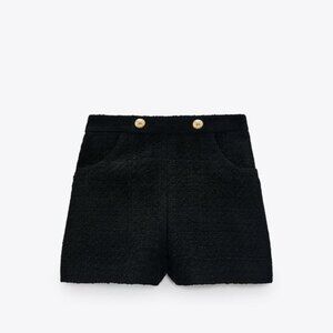 Black ZARA High-Waist Textured Weave Shorts w/ Button Trim (NWT)